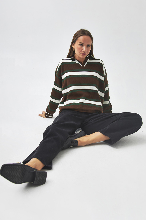 triped Polo Sweater Brown - 6