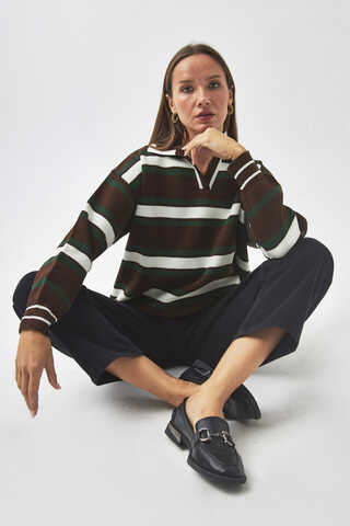 triped Polo Sweater Brown - 8