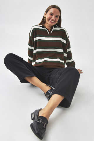 triped Polo Sweater Brown - 9