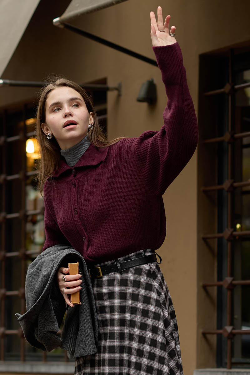 Turtleneck Cardigan Burgundy