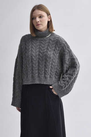 Turtleneck Crop Knit Sweater Anthracite - 3
