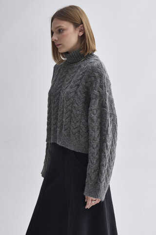 Turtleneck Crop Knit Sweater Anthracite - 7