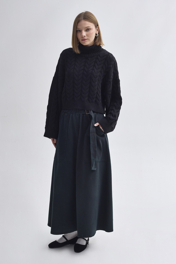 Turtleneck Crop Knit Sweater Black - 7