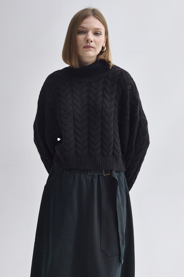 Turtleneck Crop Knit Sweater Black - 6
