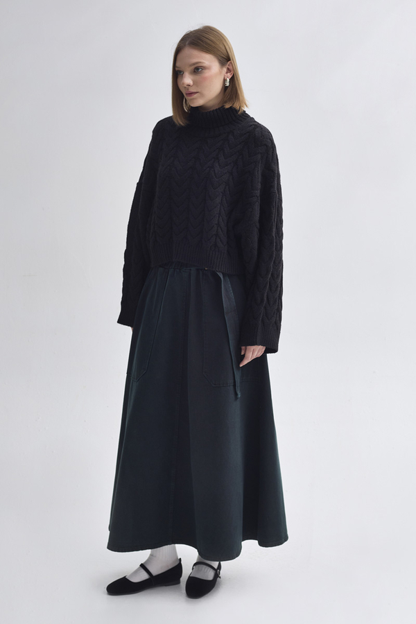 Turtleneck Crop Knit Sweater Black - 5