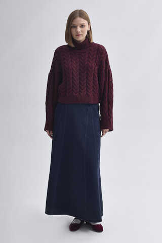 Turtleneck Crop Knit Sweater Burgundy - 2