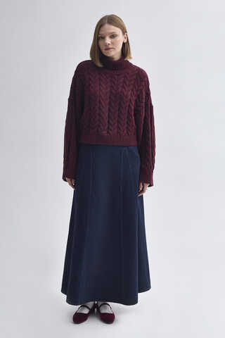 Turtleneck Crop Knit Sweater Burgundy - 6