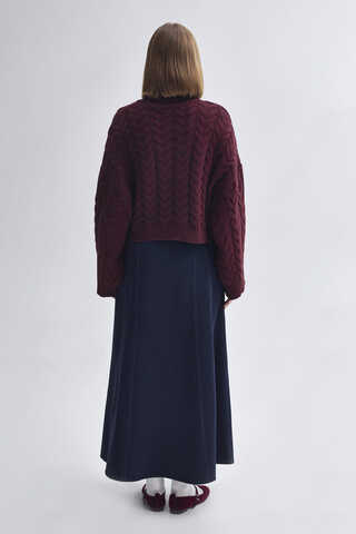 Turtleneck Crop Knit Sweater Burgundy - 8