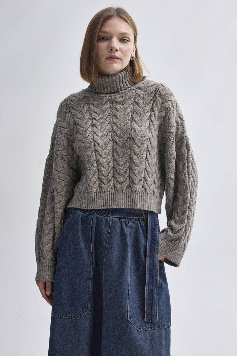 Turtleneck Crop Knit Sweater Earth Tone