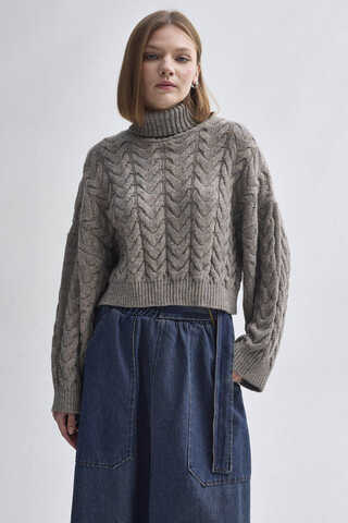 Turtleneck Crop Knit Sweater  Earth Tone - 1