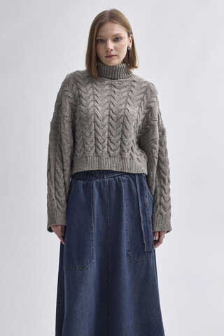 Turtleneck Crop Knit Sweater  Earth Tone - 5