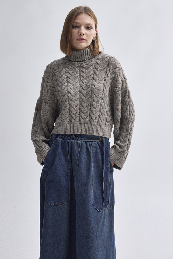 Turtleneck Crop Knit Sweater  Earth Tone - 7