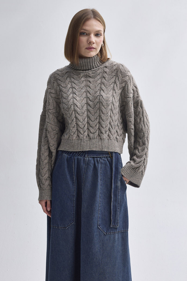 Turtleneck Crop Knit Sweater  Earth Tone - 8