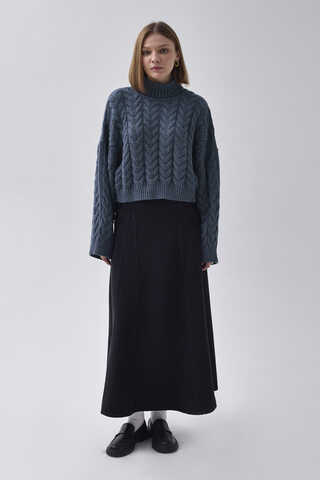Turtleneck Crop Knit Sweater Indigo - 2