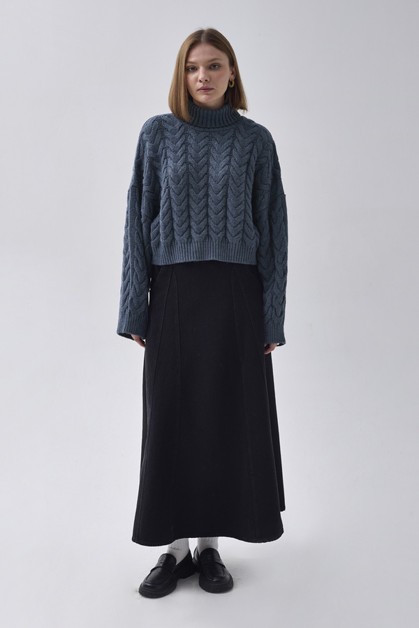 Turtleneck Crop Knit Sweater Indigo - 2