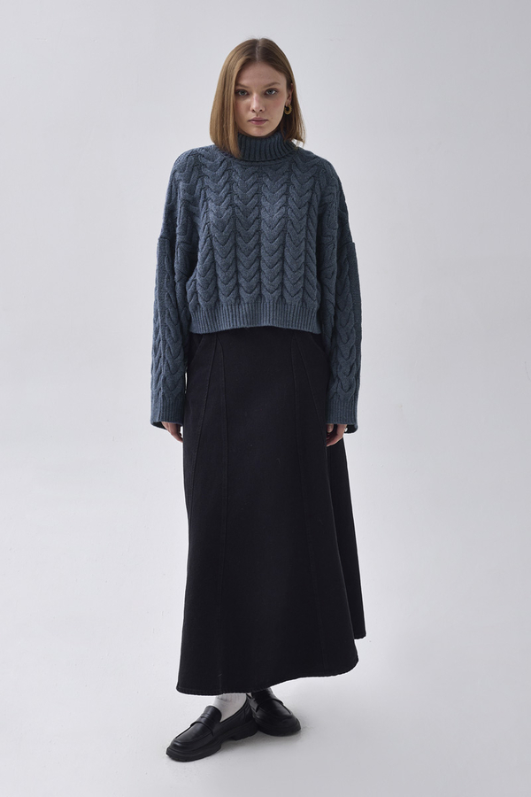 Turtleneck Crop Knit Sweater Indigo - 6