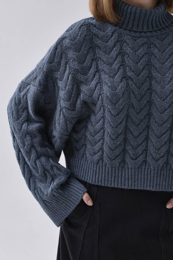 Turtleneck Crop Knit Sweater Indigo - 3