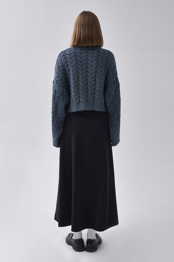 Turtleneck Crop Knit Sweater Indigo - 7