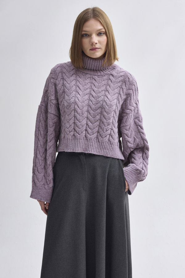 Turtleneck Crop Knit Sweater Lilac - 1