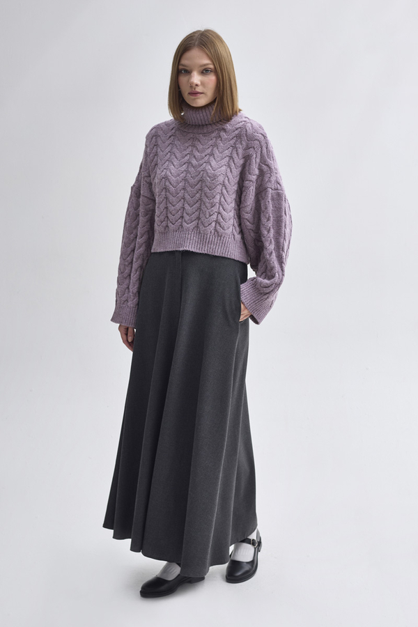 Turtleneck Crop Knit Sweater Lilac - 3