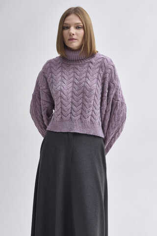 Turtleneck Crop Knit Sweater Lilac - 6