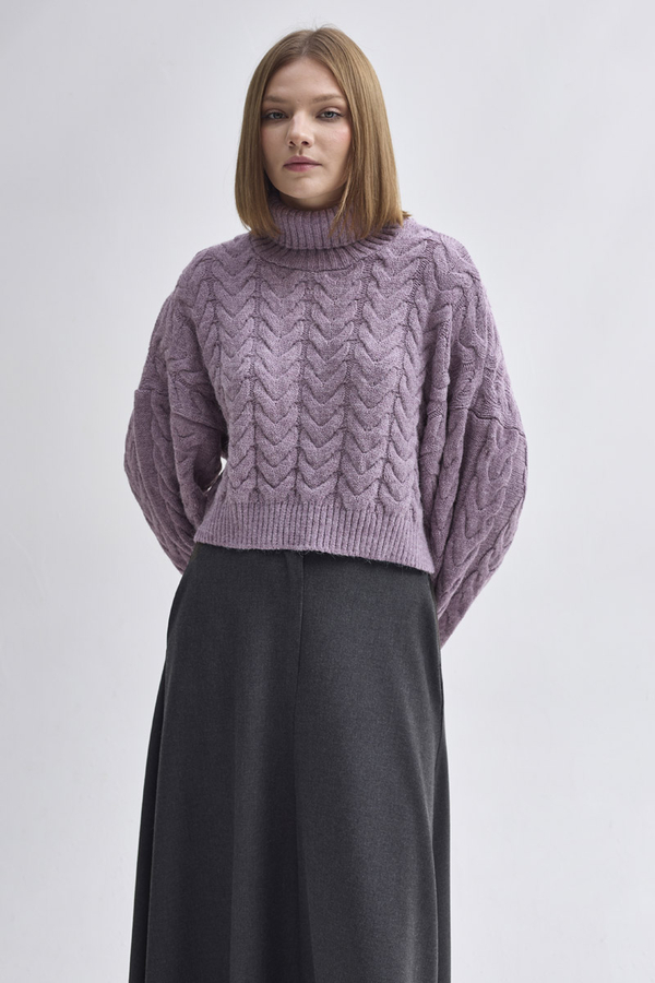 Turtleneck Crop Knit Sweater Lilac - 6