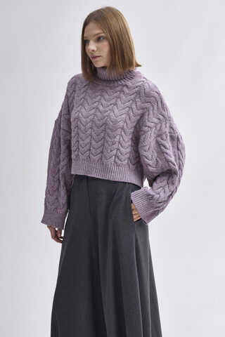Turtleneck Crop Knit Sweater Lilac - 5