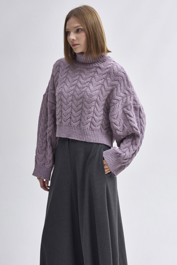 Turtleneck Crop Knit Sweater Lilac - 5