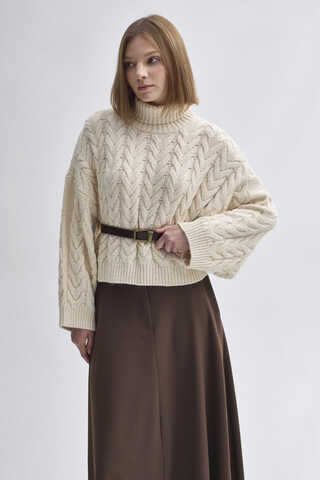 Turtleneck Crop Knit Sweater Stone - 4
