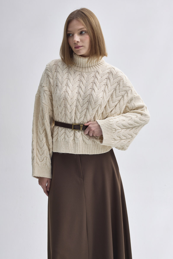 Turtleneck Crop Knit Sweater Stone - 4