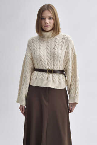 Turtleneck Crop Knit Sweater Stone - 1