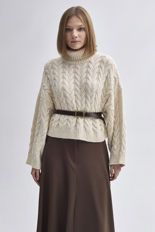 Turtleneck Crop Knit Sweater Stone - 1