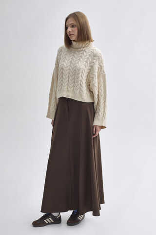 Turtleneck Crop Knit Sweater Stone - 8