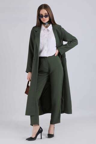 Zulays - Uzun Ceket Pantolon Takım Koyu Yeşil