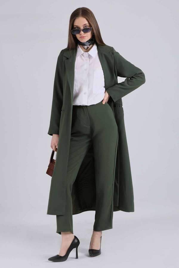 Uzun Ceket Pantolon Takım Koyu Yeşil