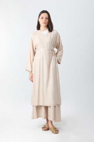 Uzun Kimono Takım Krem - 1