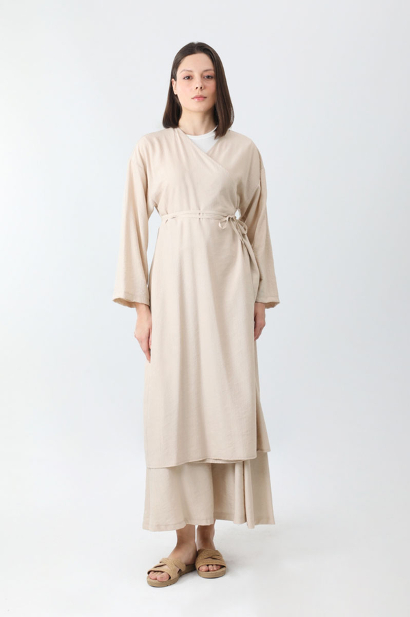 Uzun Kimono Takım Krem - 7