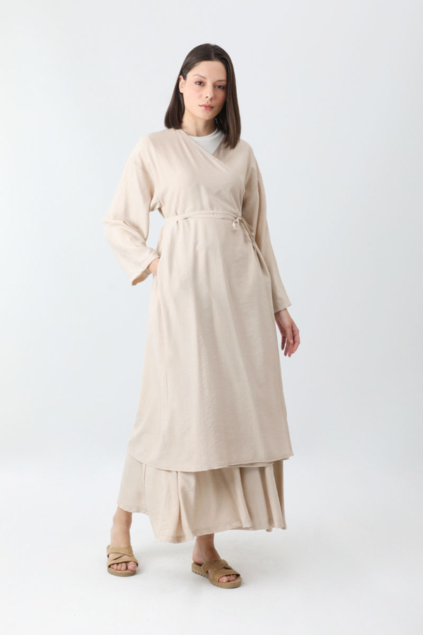 Uzun Kimono Takım Krem - 9