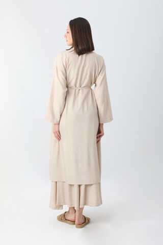 Uzun Kimono Takım Krem - 11