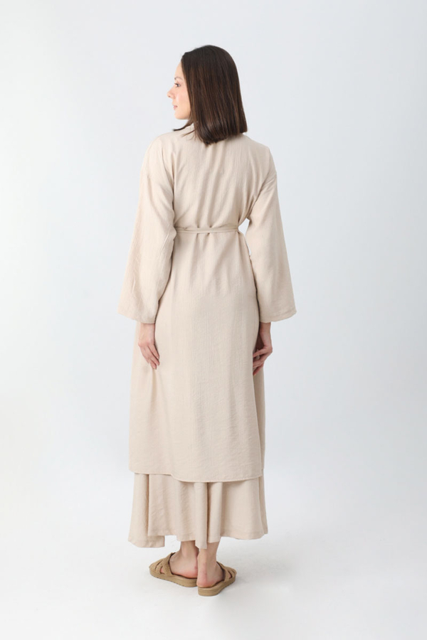 Uzun Kimono Takım Krem - 11