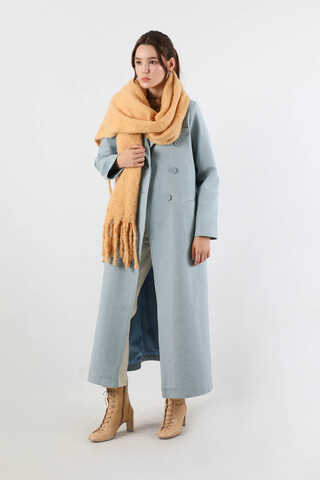 Uzun Oversize Kaşe Kaban Bebe Mavisi - 1