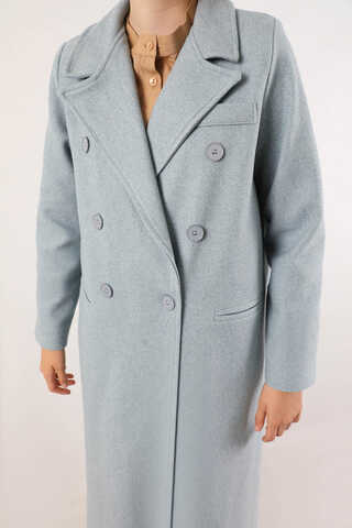 Uzun Oversize Kaşe Kaban Bebe Mavisi - 4
