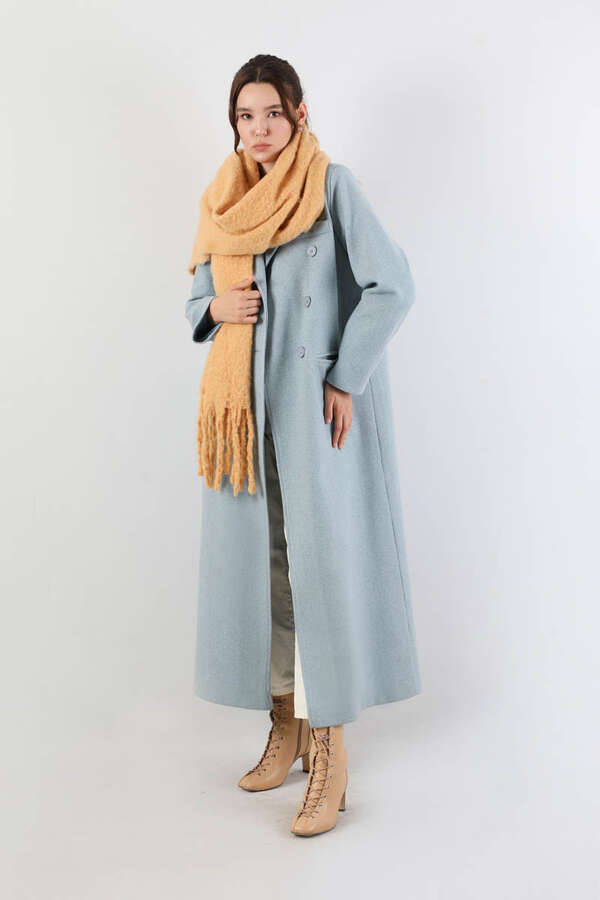 Uzun Oversize Kaşe Kaban Bebe Mavisi - 5