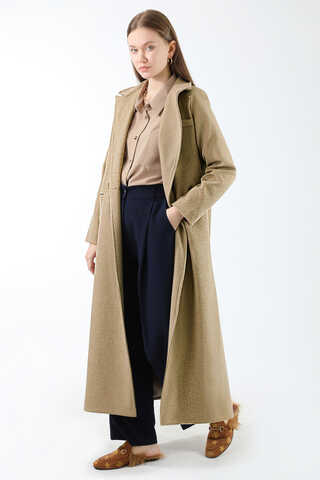 Zulays - Uzun Oversize Kaşe Kaban Camel