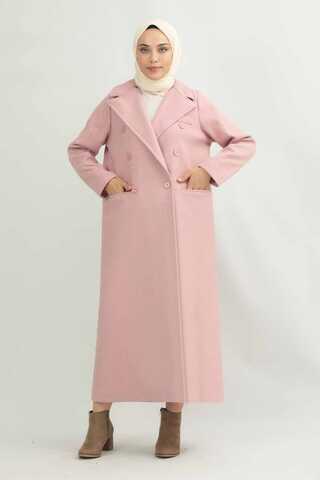 Zulays - Uzun Oversize Kaşe Kaban Pembe