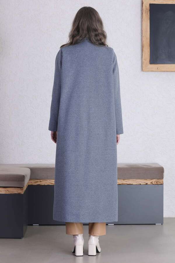 Uzun Oversize Kaşe Kaban Mavi