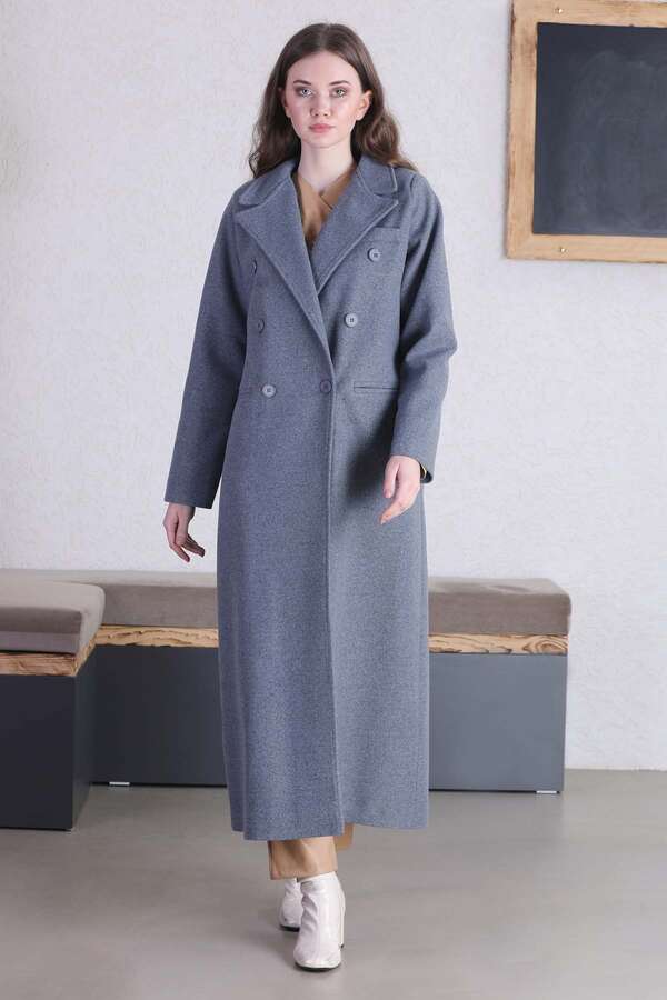 Uzun Oversize Kaşe Kaban Mavi