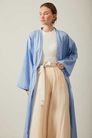V Neck Abaya Baby Blue - 7
