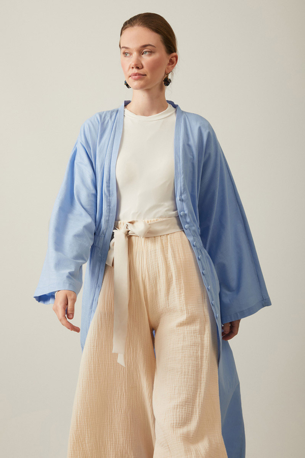 V Neck Abaya Baby Blue - 9