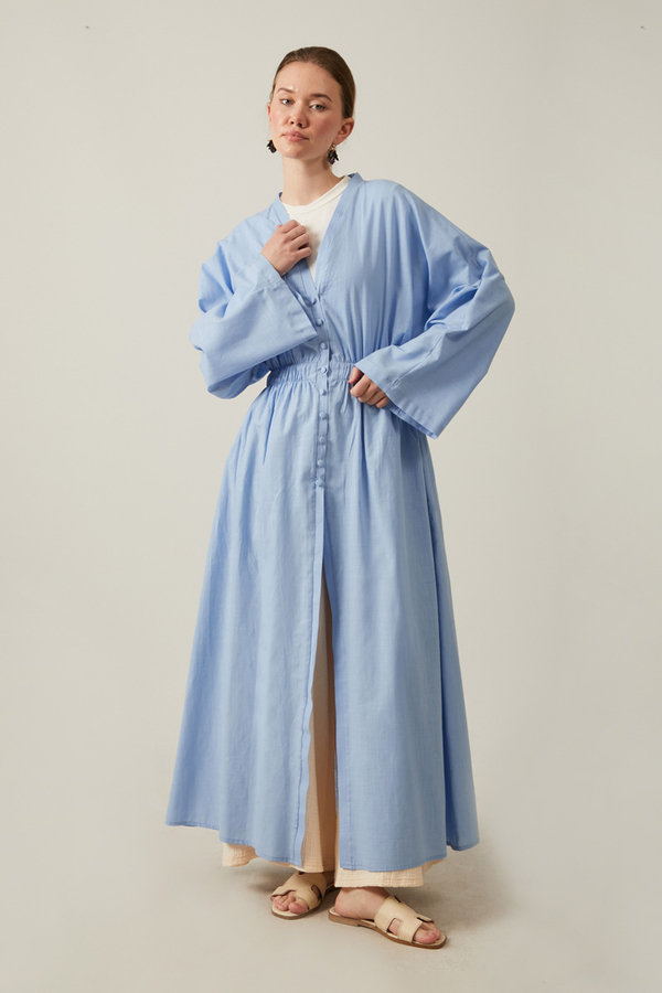 V Neck Abaya Baby Blue - 5